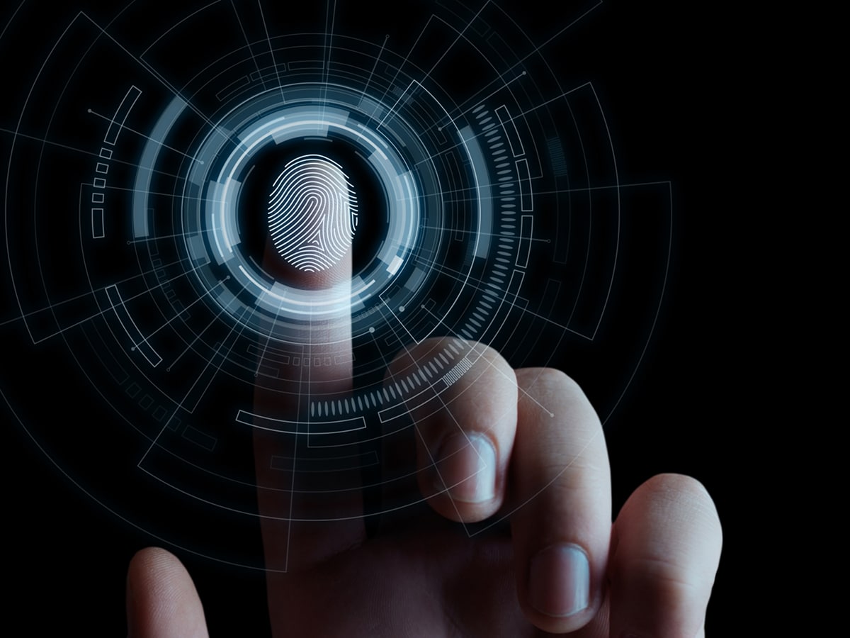 Digitally edited image of fingerprint in security calibration. 