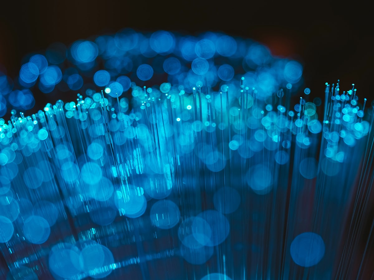 Close-up of blue LED lights. 