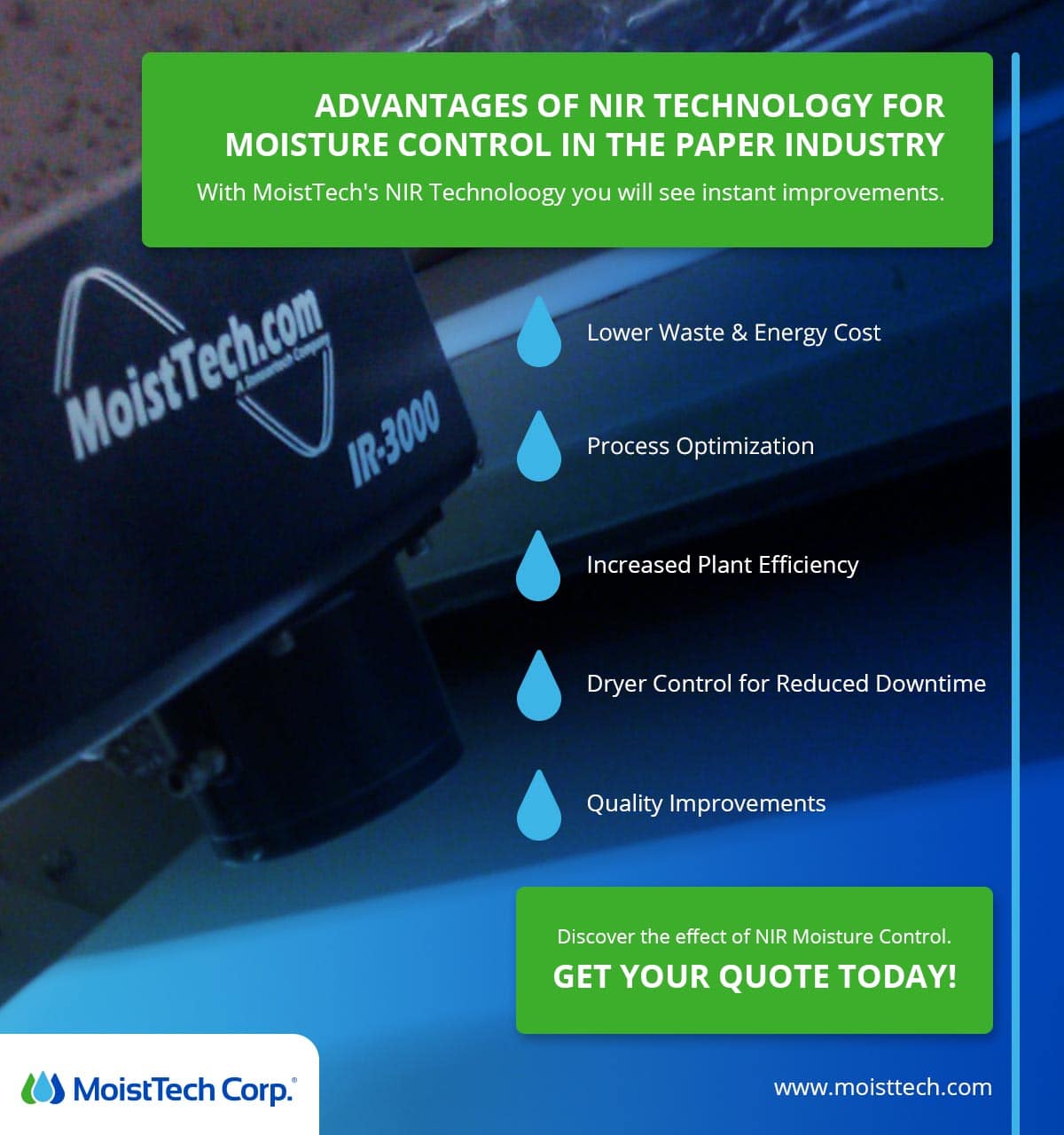 Advantages of NIR Technology for Moisture Control in the Paper Industry Infographic