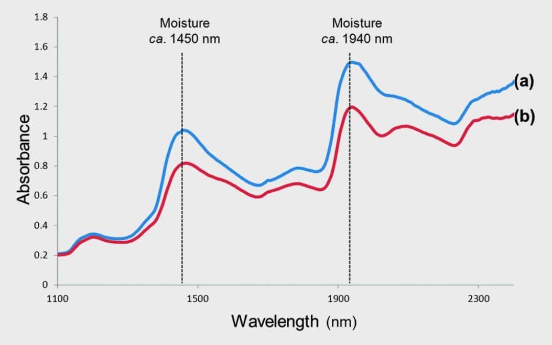 A chart showing moisture wavelength and absorbance