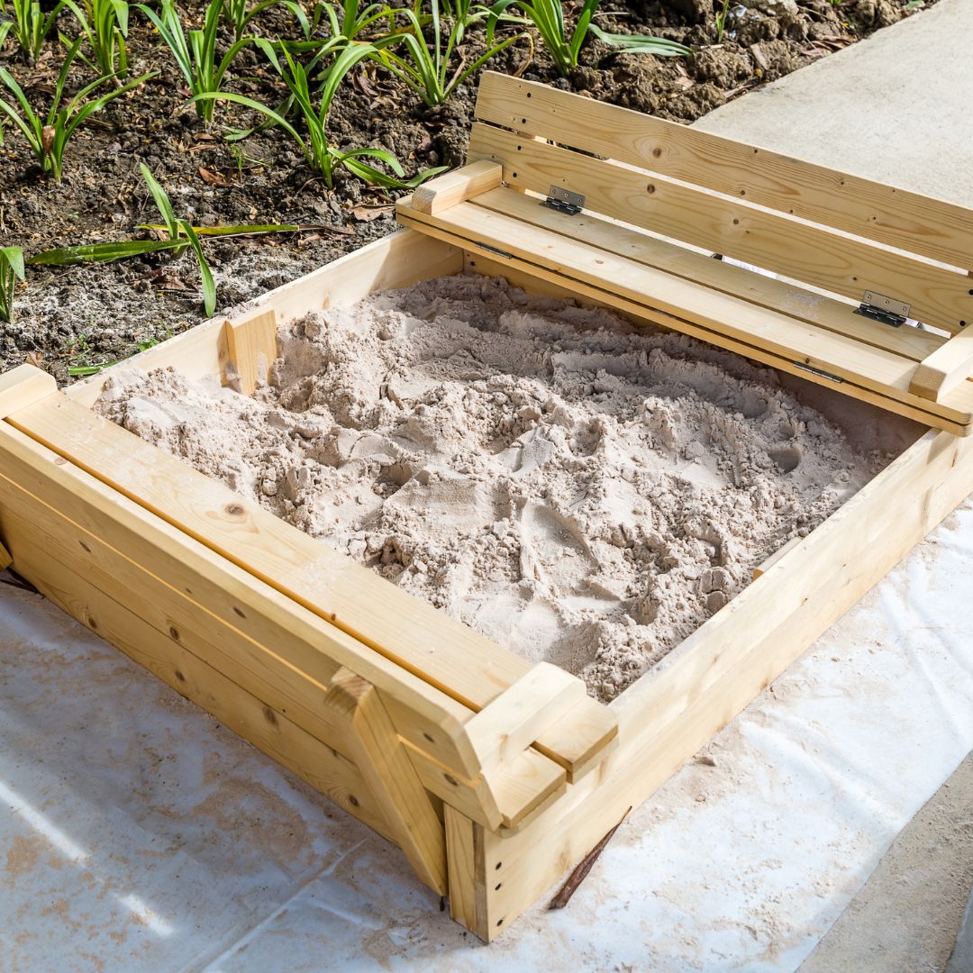 A wooden sandbox