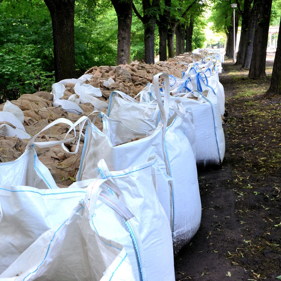 Sandbags lined up outside