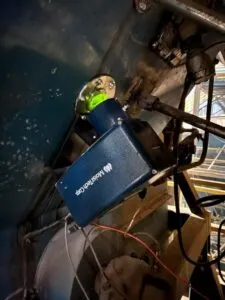 A MoistTech sensor reading the moisture of OSB