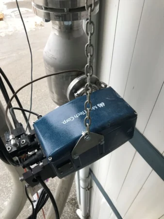 MoistTech Sensor hanging by a chain
