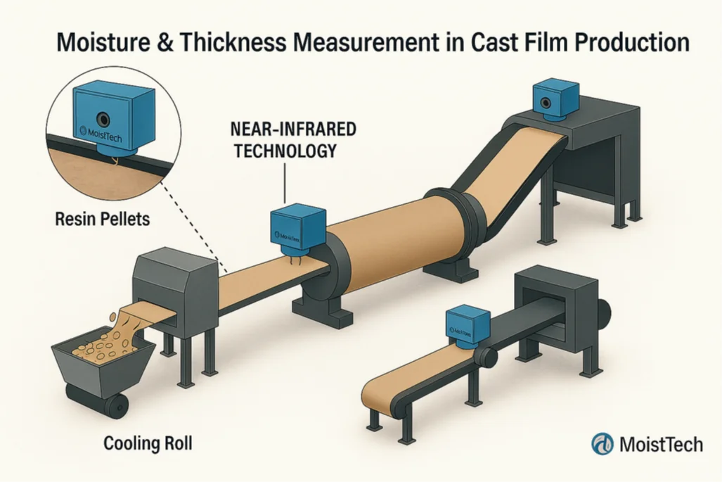 Moisture & Thickness Measurement in Cast Film Production diagram.
