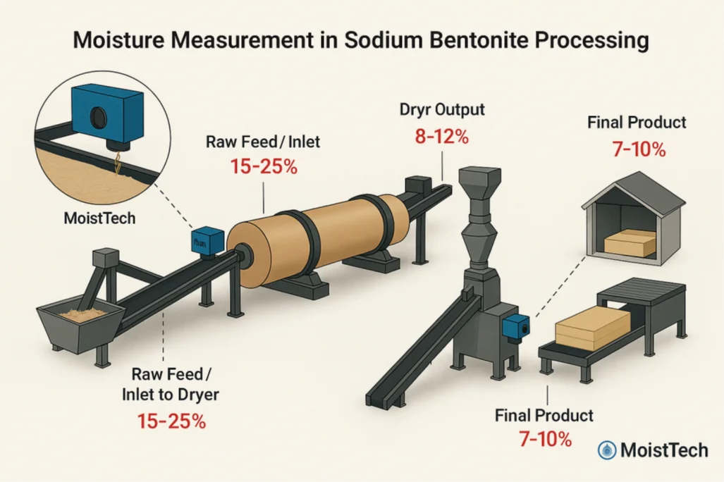 Moisture Measurement in Sodium Bentonite Processing Diagram