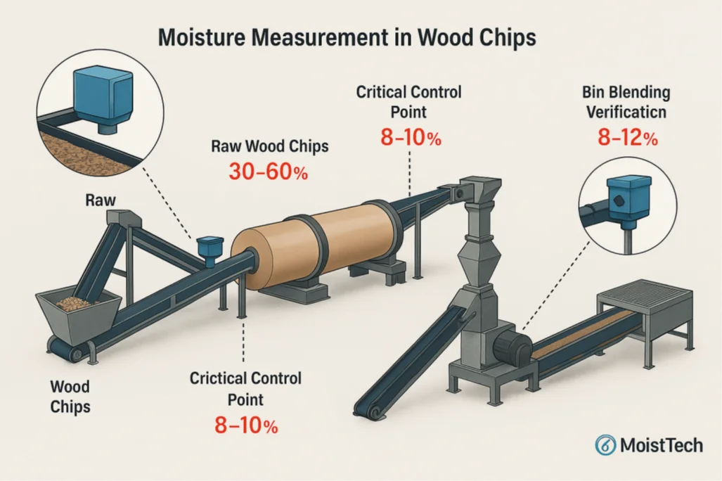 Moisture Measurement in Wood Chip Processing Diagram