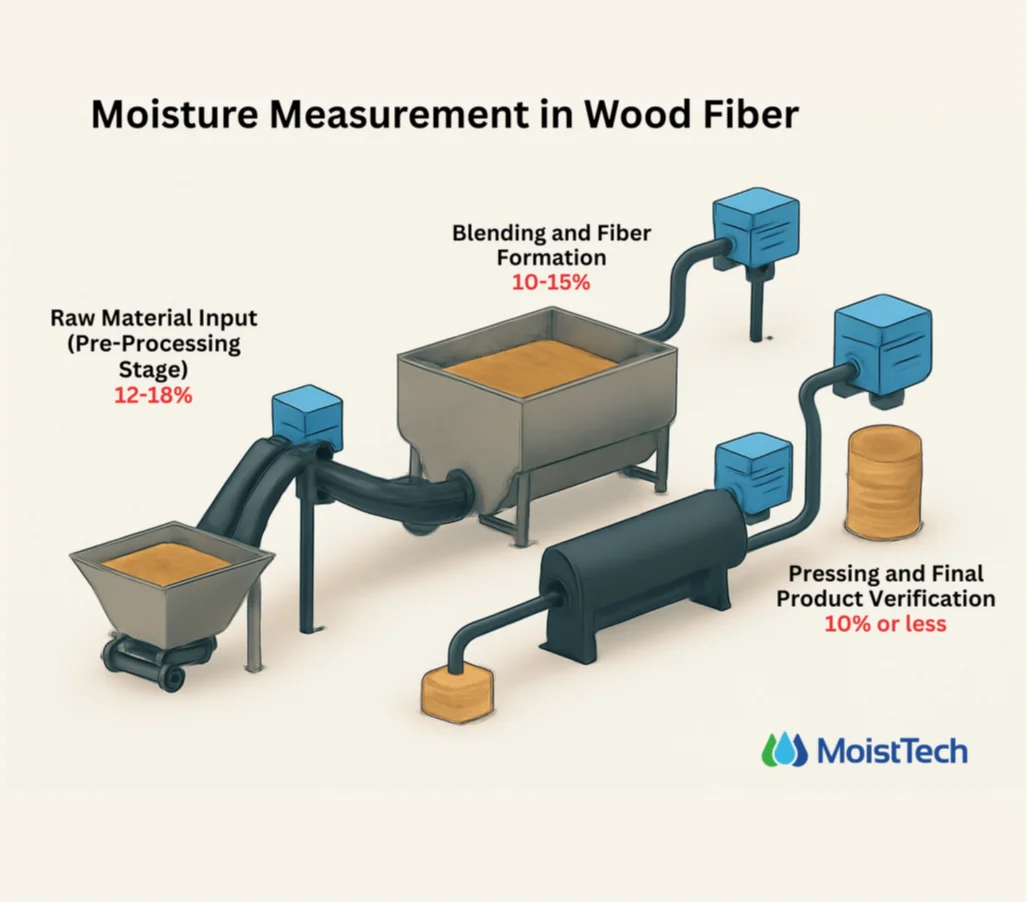 Moisture Measurement in Wood Fiber Processing Diagram