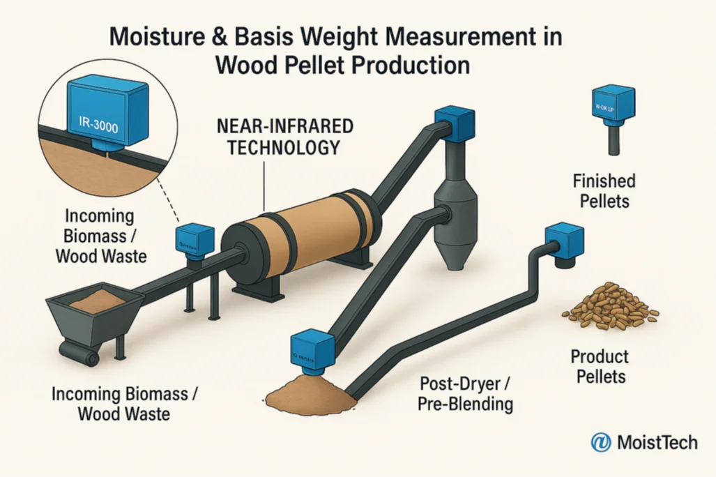 Moisture Measurement in Wood Pellet Processing Diagram